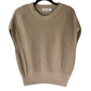 Anrabess Tan Ribbed Sleeveless Crew Neck Sweater Vest Size S